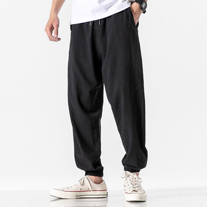 Buddha Stones Solid Color Drawstring Cotton Men's Pants With Pockets - Black - US/UK/AU50，EU60 (5XL) - image 9