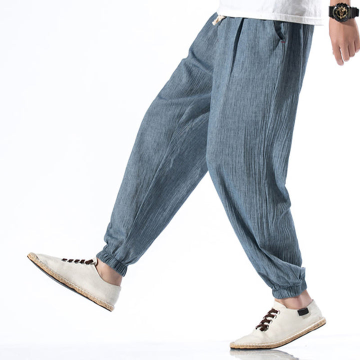Buddha Stones Casual Solid Color Drawstring Linen Men's Pants With Pockets - image 9