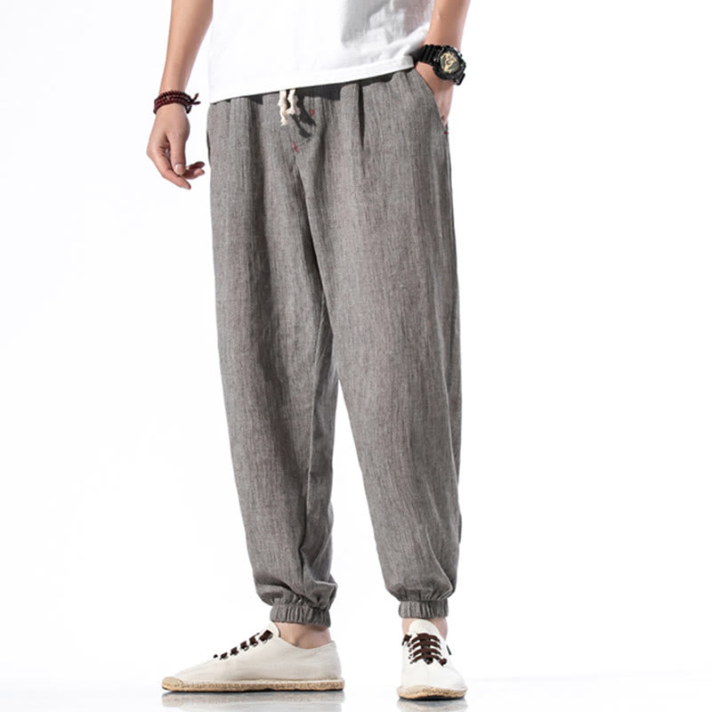 Buddha Stones Casual Solid Color Drawstring Linen Men's Pants With Pockets - image 29