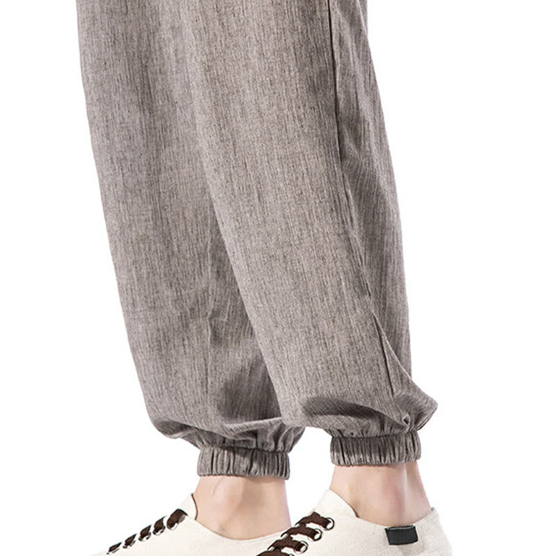 Buddha Stones Casual Solid Color Drawstring Linen Men's Pants With Pockets - image 37