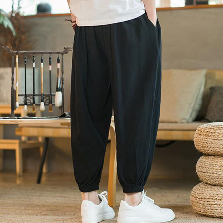 Buddha Stones Plain Color Red Drawstring Linen Men's  Pants With Pockets - image 20