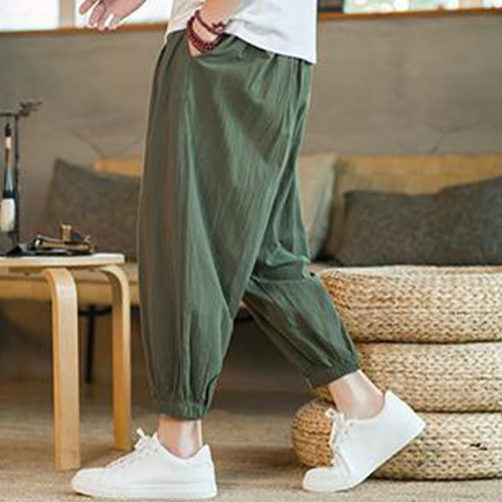 Buddha Stones Plain Color Red Drawstring Linen Men's  Pants With Pockets - image 8