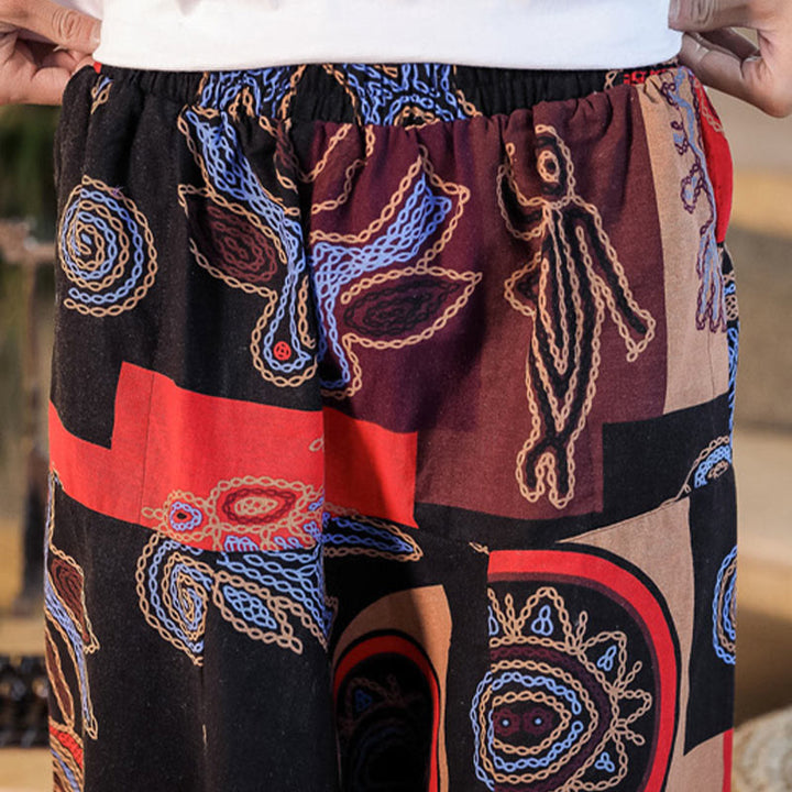 Buddha Stones Grid Flower Print Cotton Men's Harem Pants With Pockets - image 9