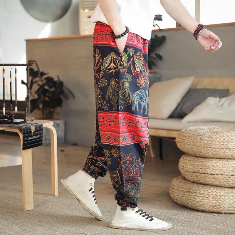 Buddha Stones Colorful Camel Figure Pattern Cotton Men's Harem Pants With Pockets - image 4