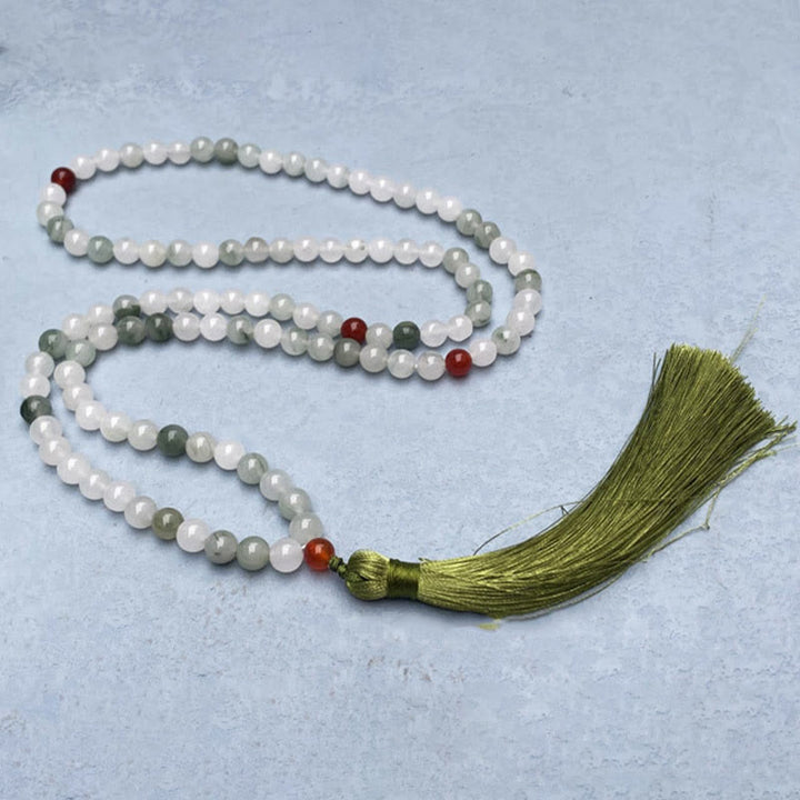 Buddha Stones 108 Mala Beads Natural Tianshan Jade Tassel Luck Bracelet