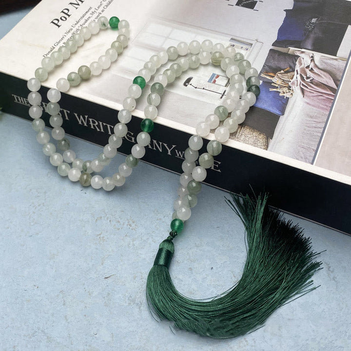 Buddha Stones 108 Mala Beads Natural Tianshan Jade Tassel Luck Bracelet