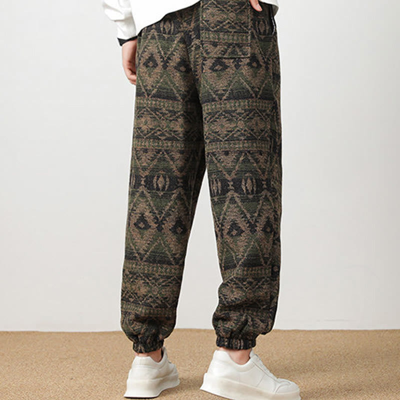 Buddha Stones Ethnic Jacquard Knitting Drawstring Men's Pants With Pockets