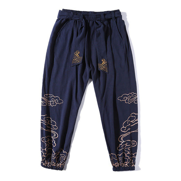 Buddha Stones Auspicious Clouds Cotton Linen Men's Drawstring Harem Pants With Pockets - image 14