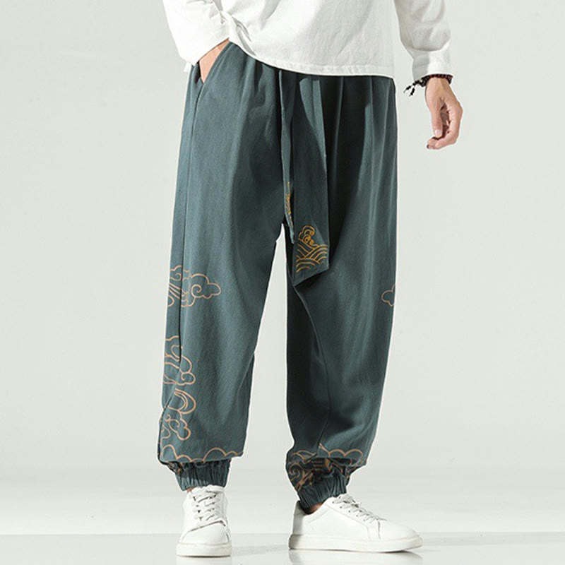 Buddha Stones Auspicious Clouds Cotton Linen Men's Drawstring Harem Pants With Pockets - DarkCyan - US/UK/AU46，EU56 (5XL) - image 22