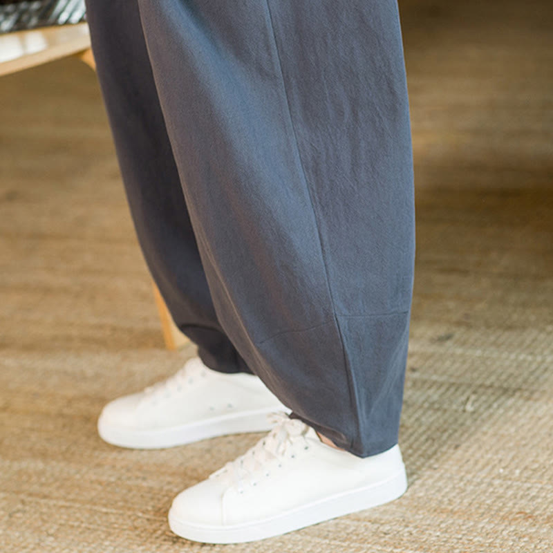 Buddha Stones Solid Color Drawstring Men's Harem Pants With Pockets - image 40