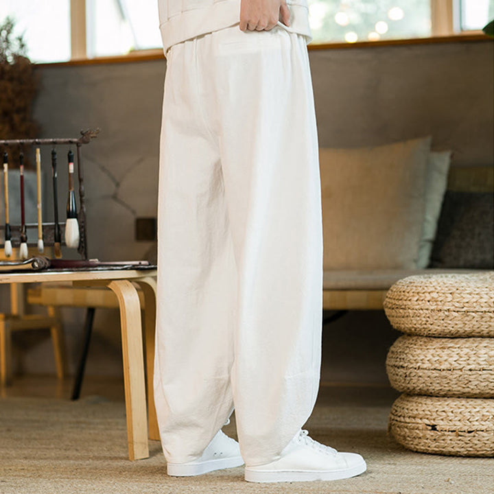 Buddha Stones Solid Color Drawstring Men's Harem Pants With Pockets - image 23