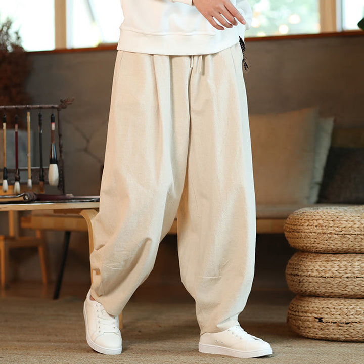 Buddha Stones Solid Color Drawstring Men's Harem Pants With Pockets - image 28