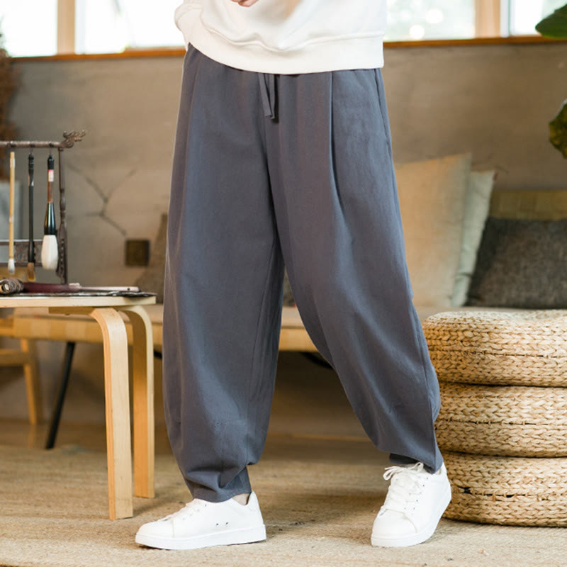 Buddha Stones Solid Color Drawstring Men's Harem Pants With Pockets - image 35