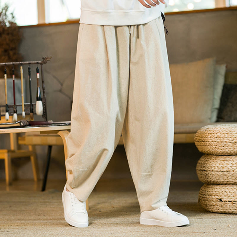 Buddha Stones Solid Color Drawstring Men's Harem Pants With Pockets - image 27