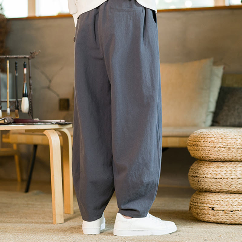 Buddha Stones Solid Color Drawstring Men's Harem Pants With Pockets - image 36