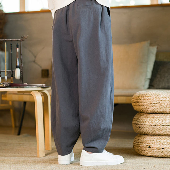 Buddha Stones Solid Color Drawstring Men's Harem Pants With Pockets - image 36