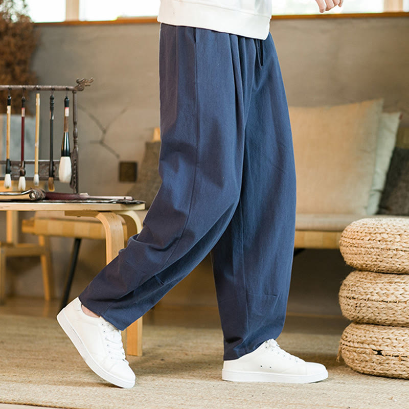 Buddha Stones Solid Color Drawstring Men's Harem Pants With Pockets - image 1