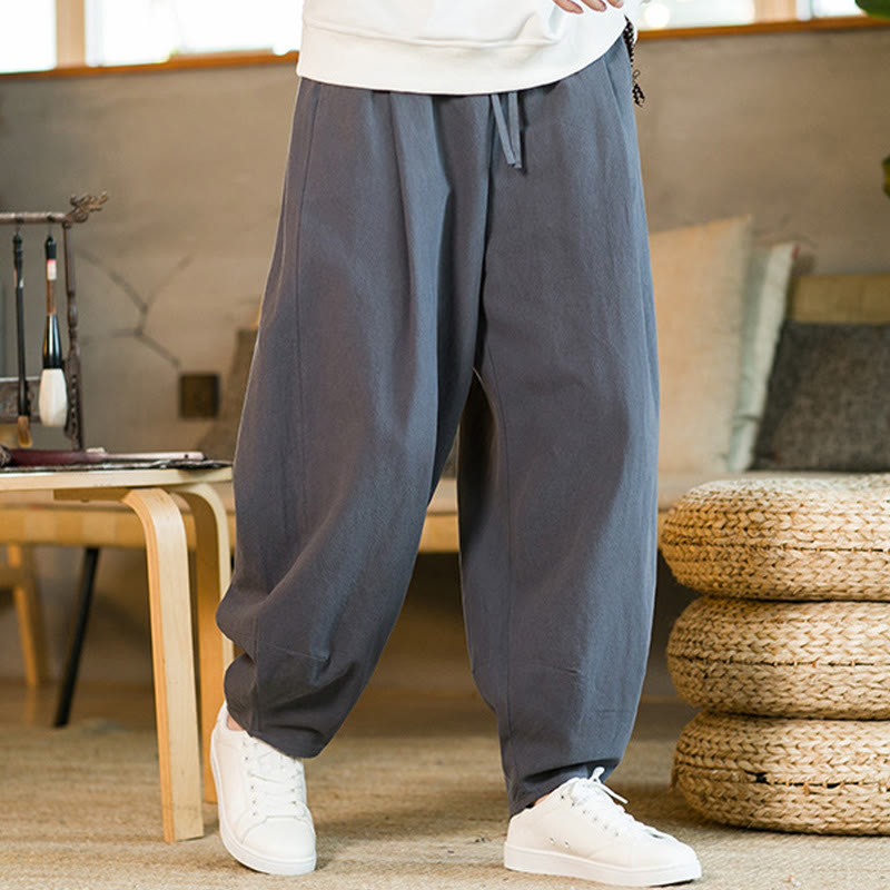 Buddha Stones Solid Color Drawstring Men's Harem Pants With Pockets - image 32