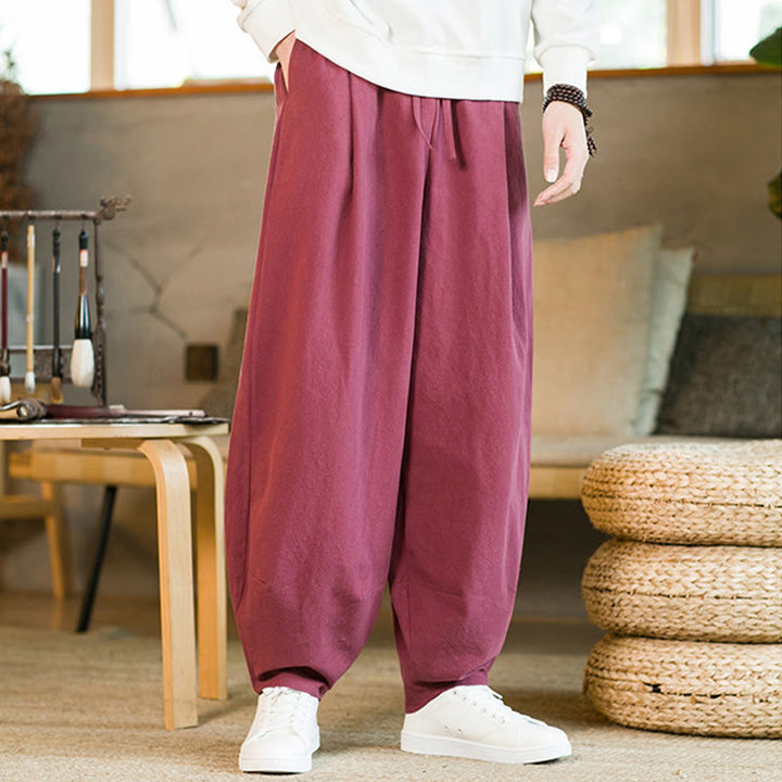 Buddha Stones Solid Color Drawstring Men's Harem Pants With Pockets - DeepPink - US/UK/AU46，EU56 (5XL) - image 5