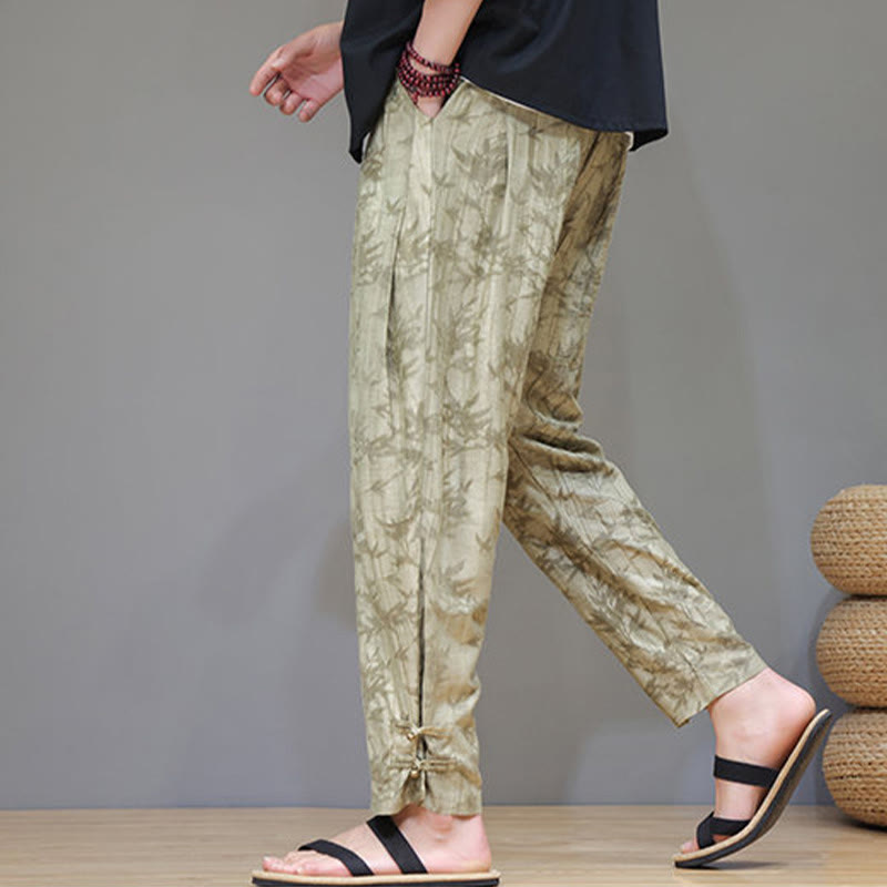 Buddha Stones Bamboo Ankle Frog-button Drawstring Men's Pants With Pockets - image 1