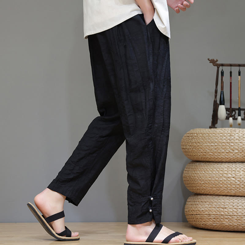 Buddha Stones Bamboo Ankle Frog-button Drawstring Men's Pants With Pockets - image 16