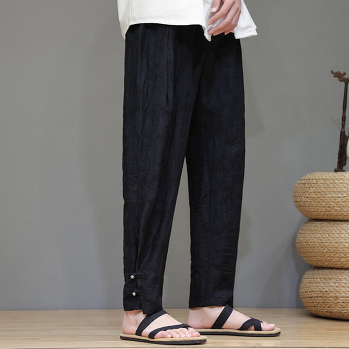Buddha Stones Bamboo Ankle Frog-button Drawstring Men's Pants With Pockets - image 15