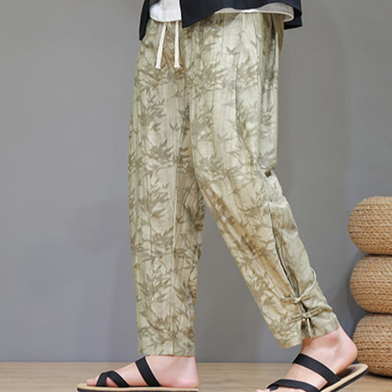 Buddha Stones Bamboo Ankle Frog-button Drawstring Men's Pants With Pockets - image 2