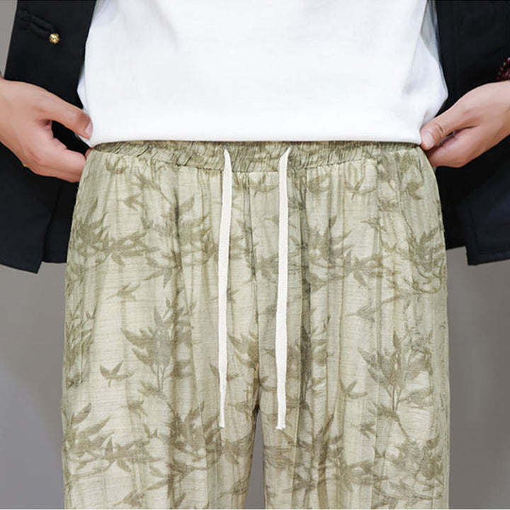 Buddha Stones Bamboo Ankle Frog-button Drawstring Men's Pants With Pockets - image 8