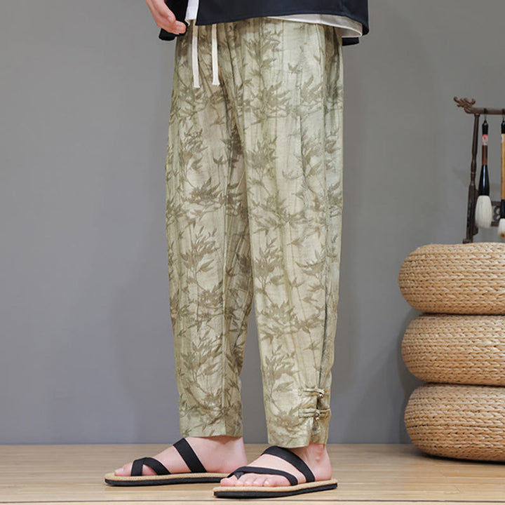 Buddha Stones Bamboo Ankle Frog-button Drawstring Men's Pants With Pockets - image 3