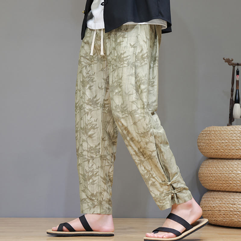 Buddha Stones Bamboo Ankle Frog-button Drawstring Men's Pants With Pockets - Khaki - US/UK/AU46，EU56 (5XL) - image 0