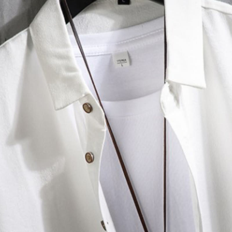 Buddha Stones Casual Solid Color Front Button Three Quarter Sleeves Men's Shirt - image 2