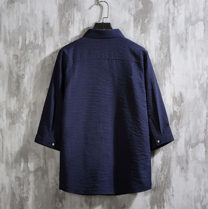 Buddha Stones Casual Solid Color Front Button Three Quarter Sleeves Men's Shirt - image 17