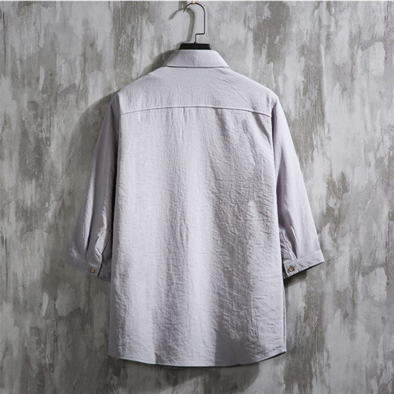 Buddha Stones Casual Solid Color Front Button Three Quarter Sleeves Men's Shirt - image 15