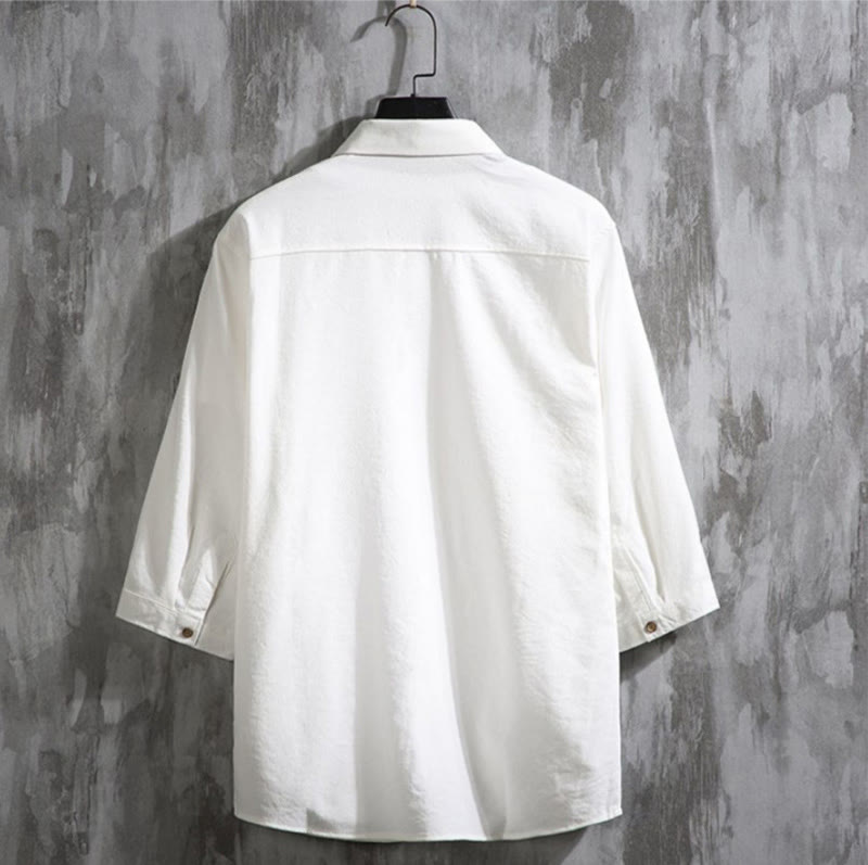 Buddha Stones Casual Solid Color Front Button Three Quarter Sleeves Men's Shirt - image 1