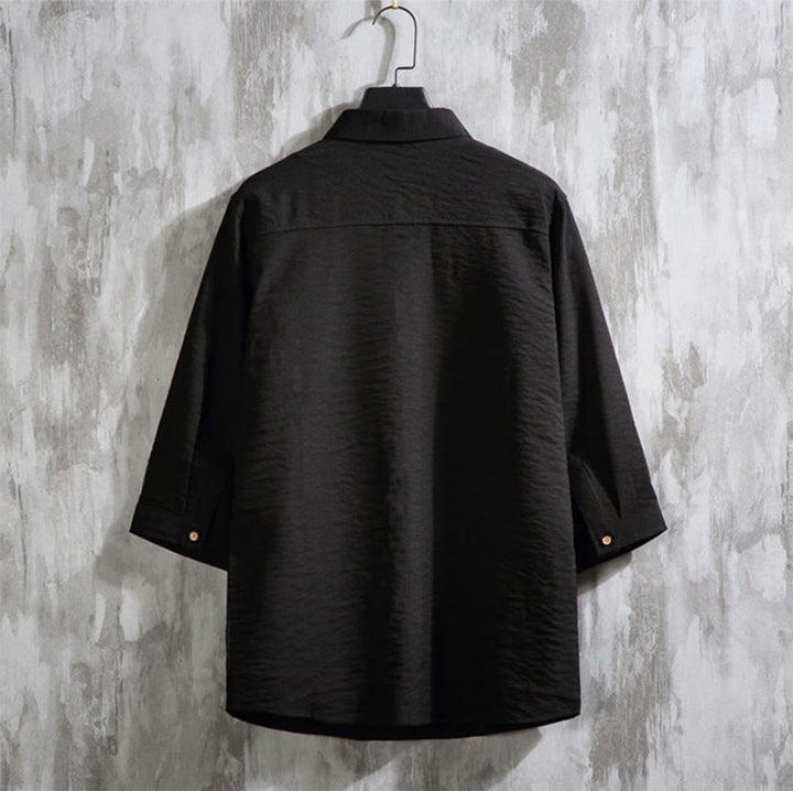 Buddha Stones Casual Solid Color Front Button Three Quarter Sleeves Men's Shirt - image 13