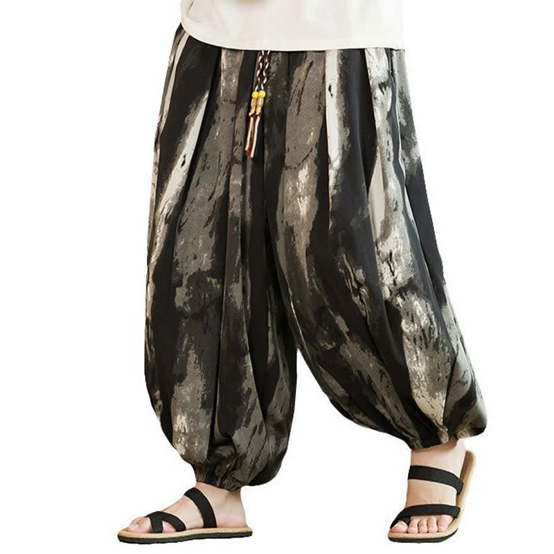 Buddha Stones Black White Ink Gradient Braided Drawstring Men's Harem Pants With Pockets - image 7