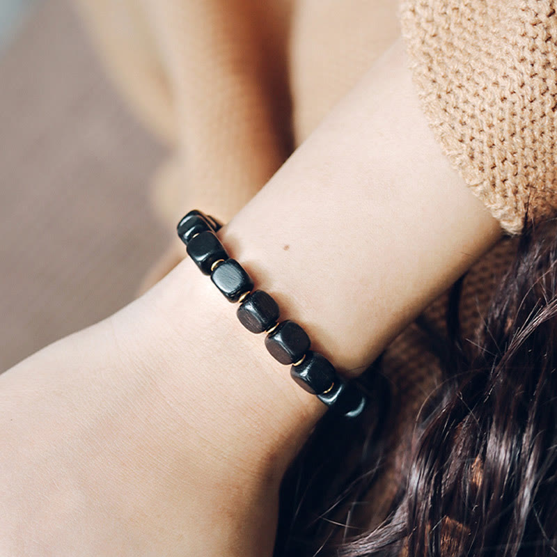 Buddha Stones Ebony Wood Copper Brass Red Agate Peace Bracelet