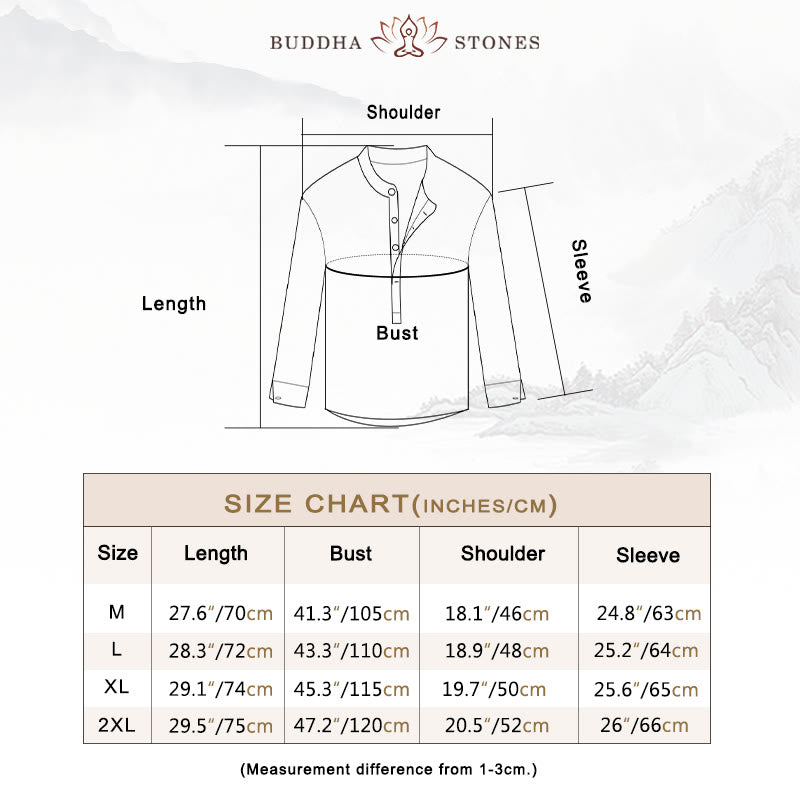 Buddha Stones Solid Color Long Sleeve Half Button Shirt Cotton Linen Men Clothing - image 6