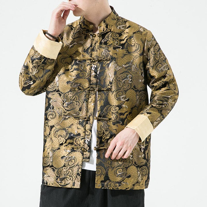 Buddha Stones Chinese Dragon Frog-button Tang Suit Cotton Men's Jacket Shirt