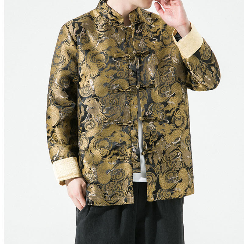 Buddha Stones Chinese Dragon Frog-button Tang Suit Cotton Men's Jacket Shirt  - image 2