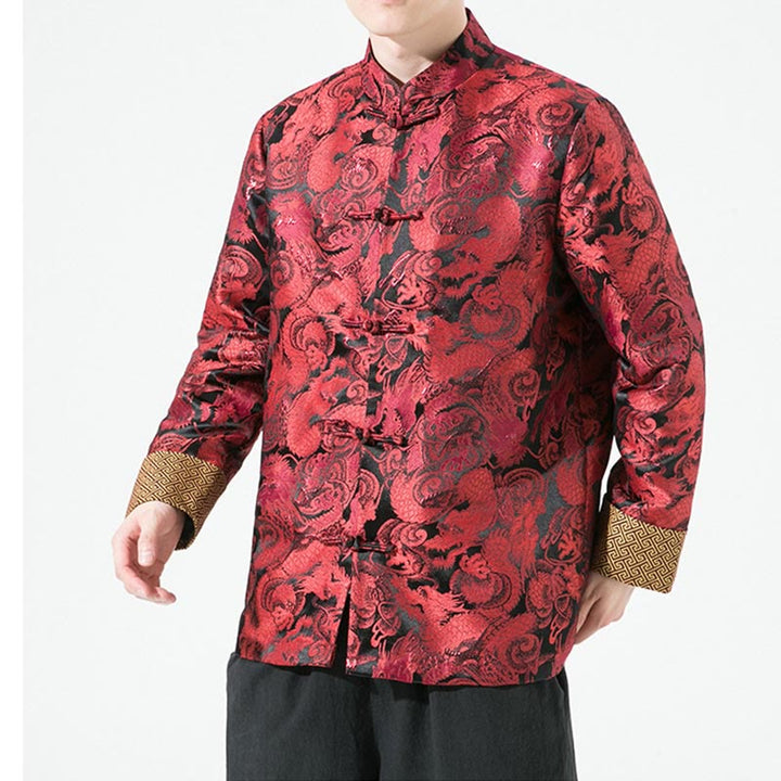 Buddha Stones Chinese Dragon Frog-button Tang Suit Cotton Men's Jacket Shirt