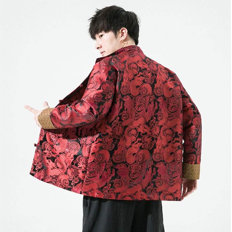 Buddha Stones Chinese Dragon Frog-button Tang Suit Cotton Men's Jacket Shirt