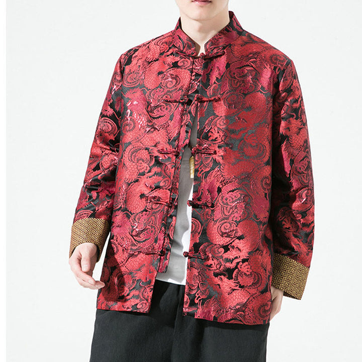 Buddha Stones Chinese Dragon Frog-button Tang Suit Cotton Men's Jacket Shirt