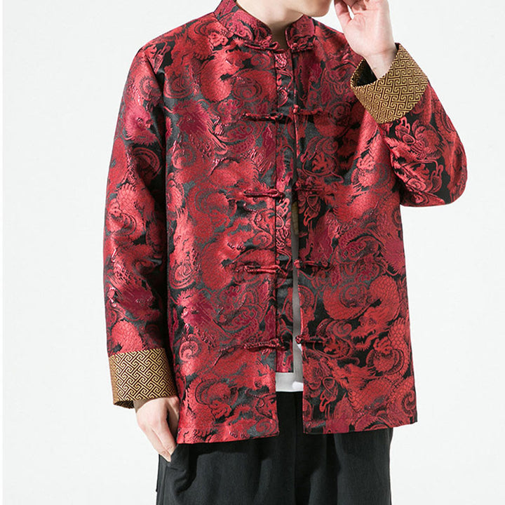 Buddha Stones Chinese Dragon Frog-button Tang Suit Cotton Men's Jacket Shirt