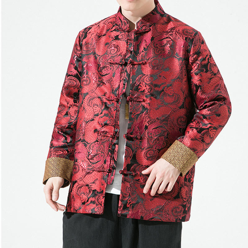 Buddha Stones Chinese Dragon Frog-button Tang Suit Cotton Men's Jacket Shirt