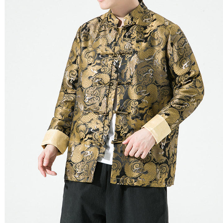 Buddha Stones Chinese Dragon Frog-button Tang Suit Cotton Men's Jacket Shirt