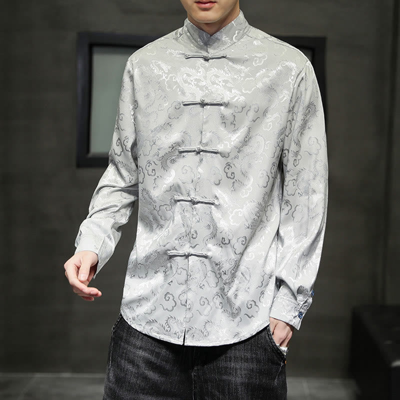 Buddha Stones Casual Dragon Pattern Frog-button Tang Suit Linen Men's Jacket Shirt - image 24