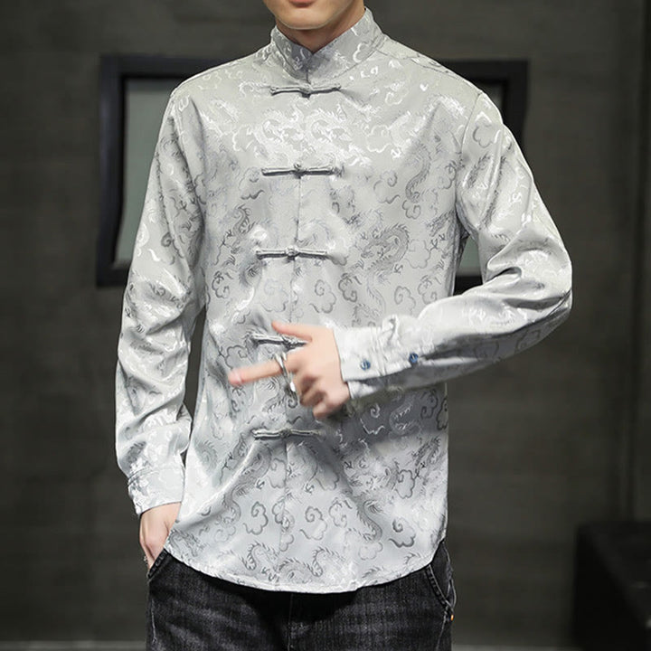 Buddha Stones Casual Dragon Pattern Frog-button Tang Suit Linen Men's Jacket Shirt - image 25