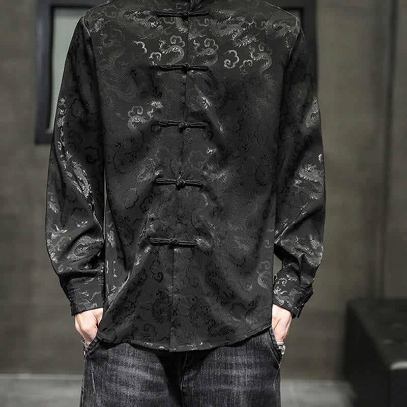 Buddha Stones Casual Dragon Pattern Frog-button Tang Suit Linen Men's Jacket Shirt - image 36