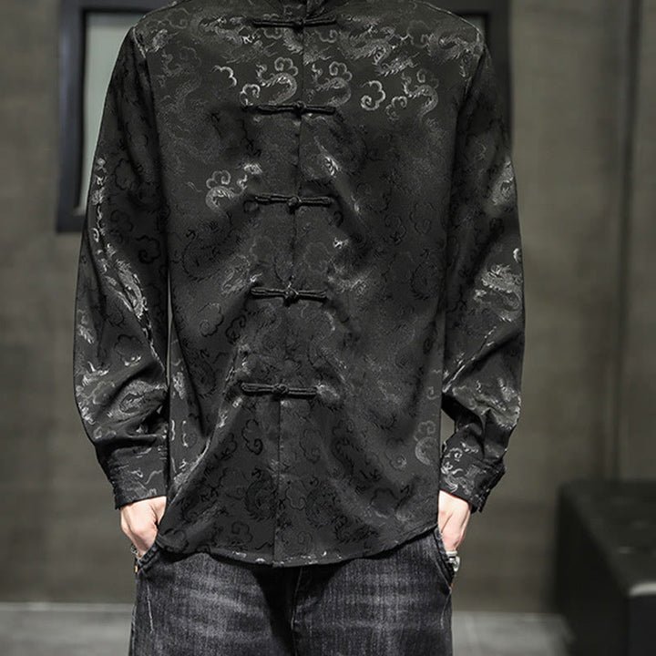 Buddha Stones Casual Dragon Pattern Frog-button Tang Suit Linen Men's Jacket Shirt - image 36